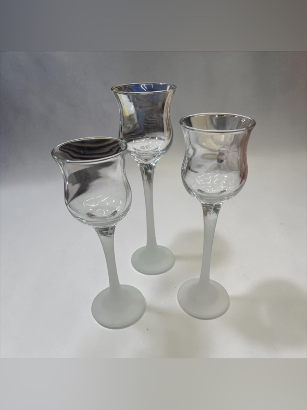 Vintage PartyLite Frosted Stem Glass Votive Tealight holders Set of 3 #P9248 EUC